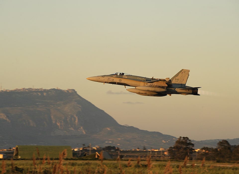 A CF-188 Hornet fighter takes off 