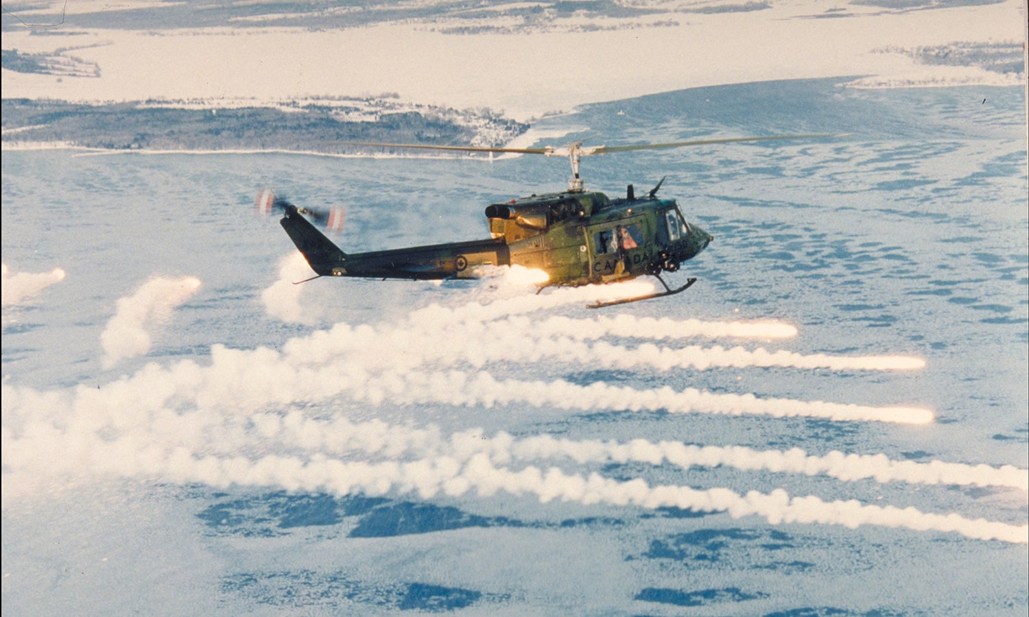 Helicopter throwing flares